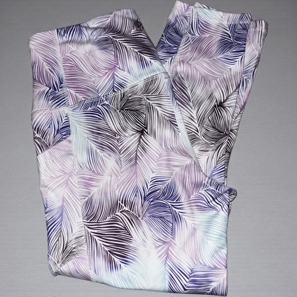 Gaiam High Rise Yoga Leggings Purple Palm Leaf Print | Size M Stretch Activewear - Picture 2 of 7